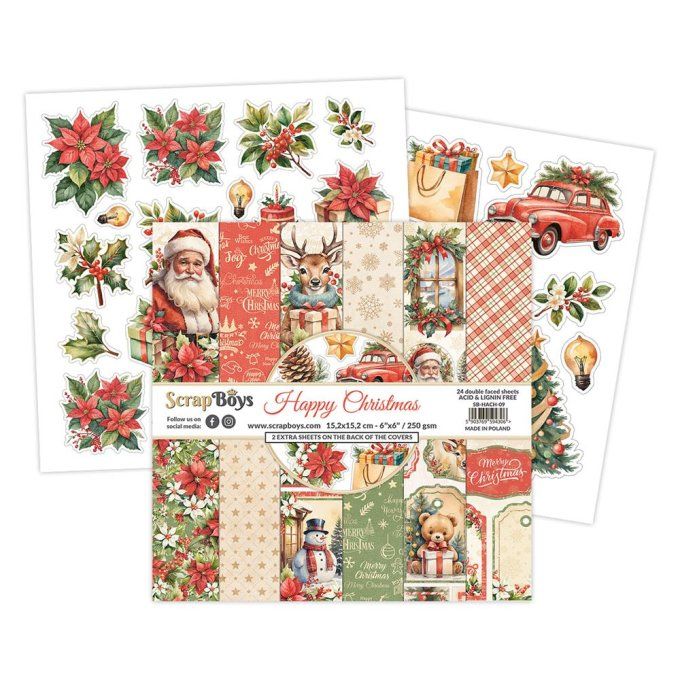 Ensemble de 12 feuilles 20x20cm, Scrapboys, Happy christmas - 250gsm 