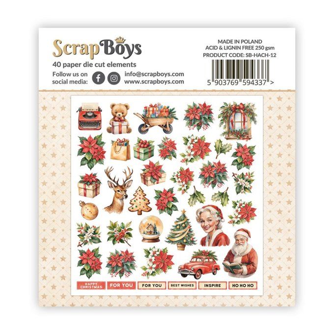 Ensemble de 40 die-cuts, Scrapboys, Happy christmas - 250gsm