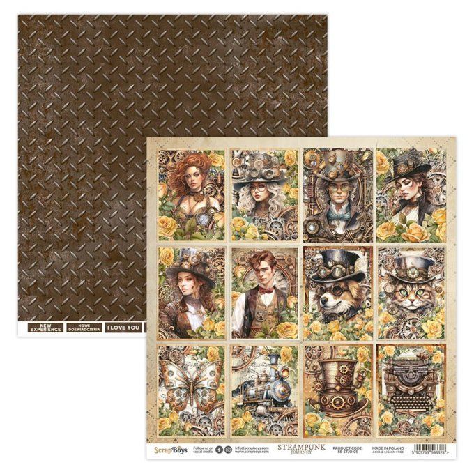 Ensemble de 24 feuilles 15x15cm, Scrapboys, Steampunk journey - 250gsm