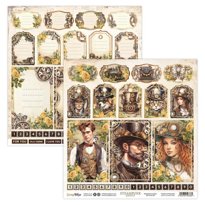 Ensemble de 24 feuilles 15x15cm, Scrapboys, Steampunk journey - 250gsm