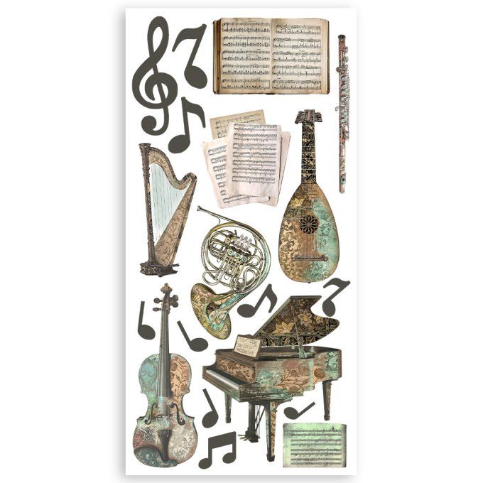 Stamperia, Music, 4 feuilles de die-cuts prédécoupés, dimension 15x30cm environ