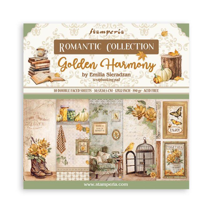 Papier scrapbooking, 30.5x30.5cm, Golden Harmony  - Stamperia - 10 feuilles