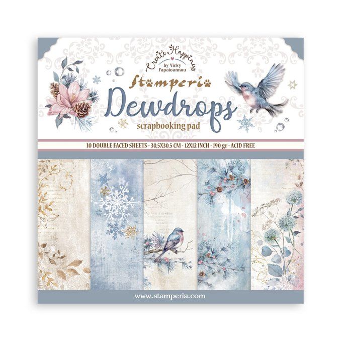 Papier scrapbooking, 30.5x30.5cm, Dewdrops, Stamperia - 10 feuilles