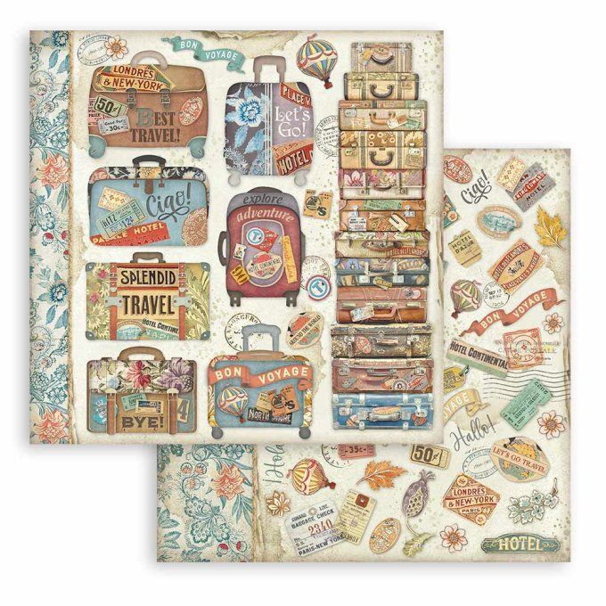 Papier scrapbooking, 30.5x30.5cm, Art of travelling, Stamperia - 10 feuilles