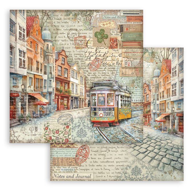 Papier scrapbooking, 30.5x30.5cm, Art of travelling, Stamperia - 10 feuilles