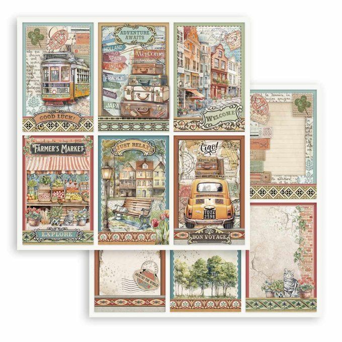 Papier scrapbooking, 30.5x30.5cm, Art of travelling, Stamperia - 10 feuilles