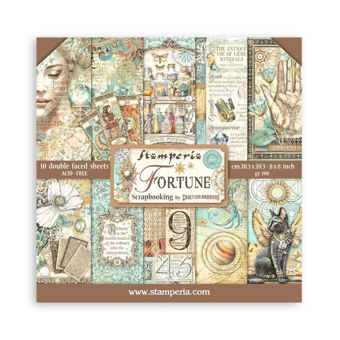 Collection Fortune, 20x20cm - 10 feuilles motif recto verso - Stamperia 