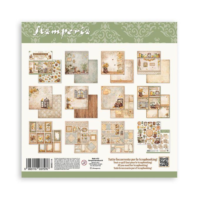 Papier scrapbooking, 20x20cm, Golden Harmony - Stamperia - 10 feuilles