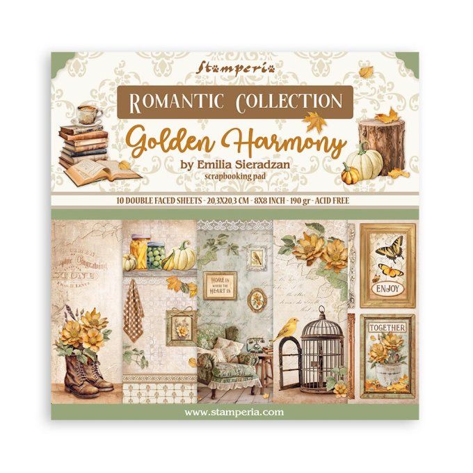 Papier scrapbooking, 20x20cm, Golden Harmony - Stamperia - 10 feuilles