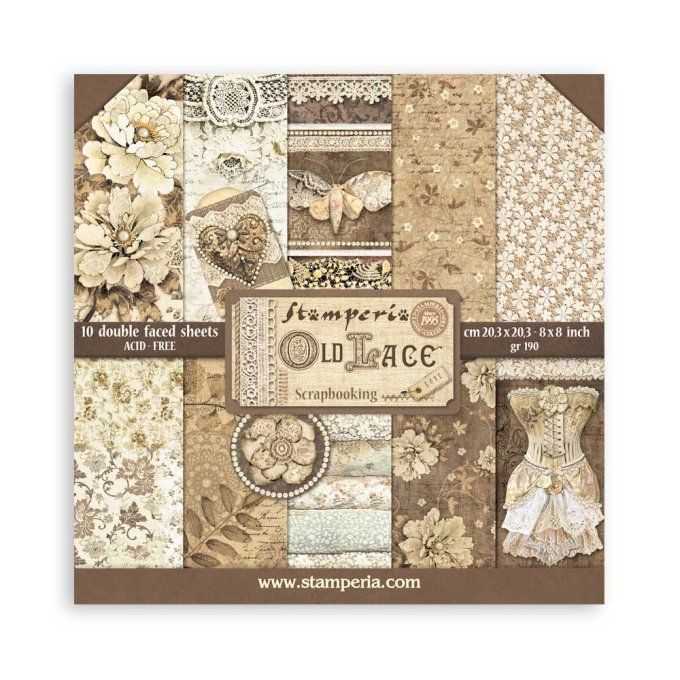 Papier scrapbooking, 20x20cm, Old lace - Stamperia - 10 feuilles