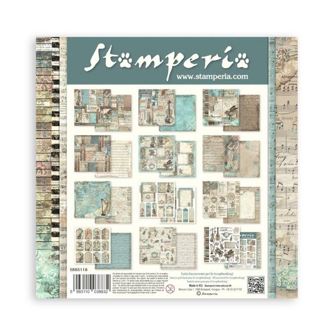 Papier scrapbooking, 20x20cm, Music - Stamperia - 10 feuilles