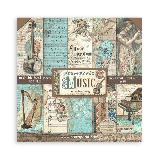 Papier scrapbooking, 20x20cm, Music - Stamperia - 10 feuilles