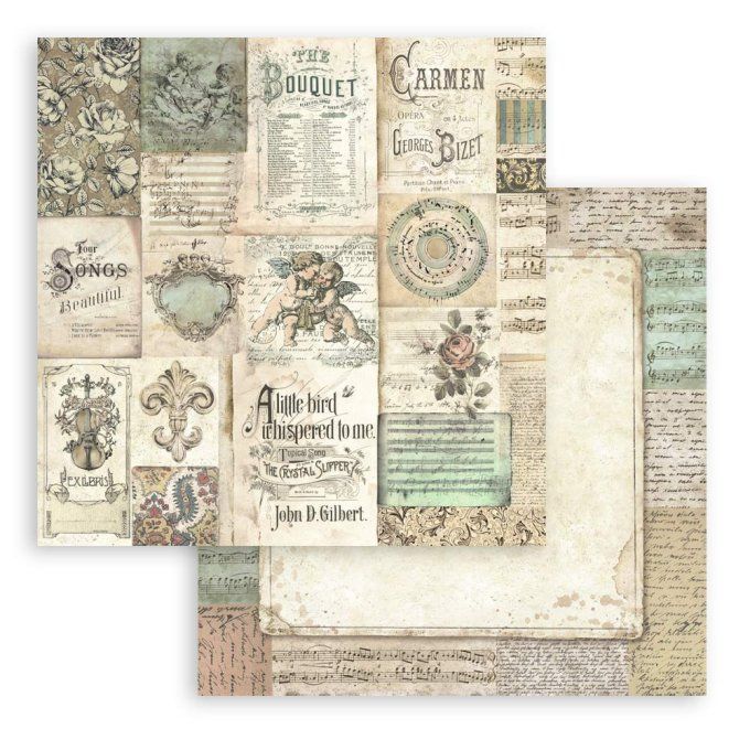 Papier scrapbooking, 20x20cm, Music - Stamperia - 10 feuilles