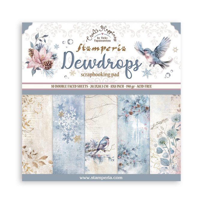 Papier scrapbooking, 20x20cm, dewdrops - Stamperia - 10 feuilles