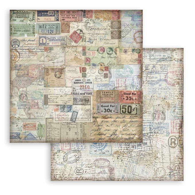 Papier scrapbooking, 20x20cm, Art of travelling - Stamperia - 10 feuilles