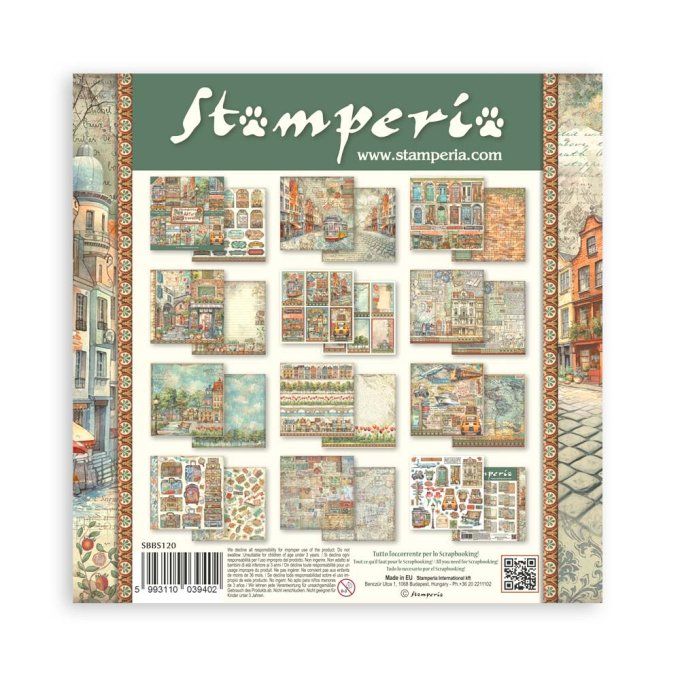 Papier scrapbooking, 20x20cm, Art of travelling - Stamperia - 10 feuilles