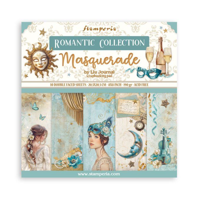 Papier scrapbooking, 20x20cm, Masquerade - Stamperia - 10 feuilles