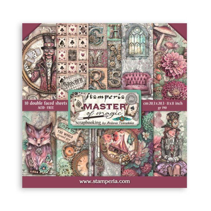 Papier scrapbooking, 20x20cm, Master of magic - Stamperia - 10 feuilles