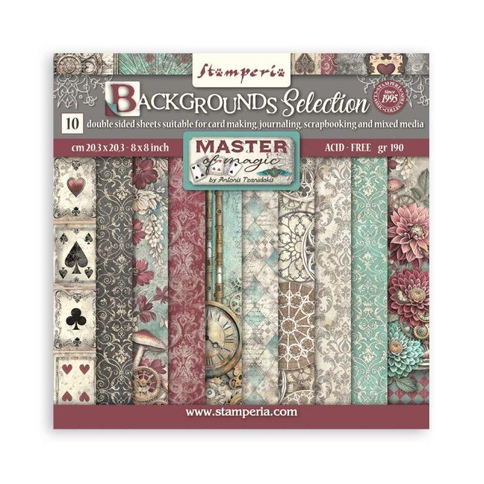 Papier scrapbooking, 20x20cm, Master of magic - Stamperia - 10 feuilles - Background