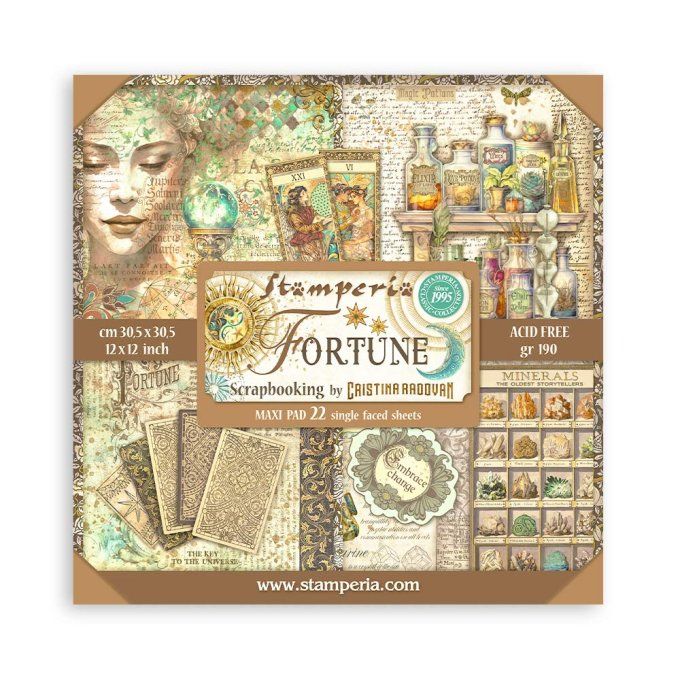 Collection Fortune, 30x30cm - 22 feuilles motif recto - Stamperia - 190g