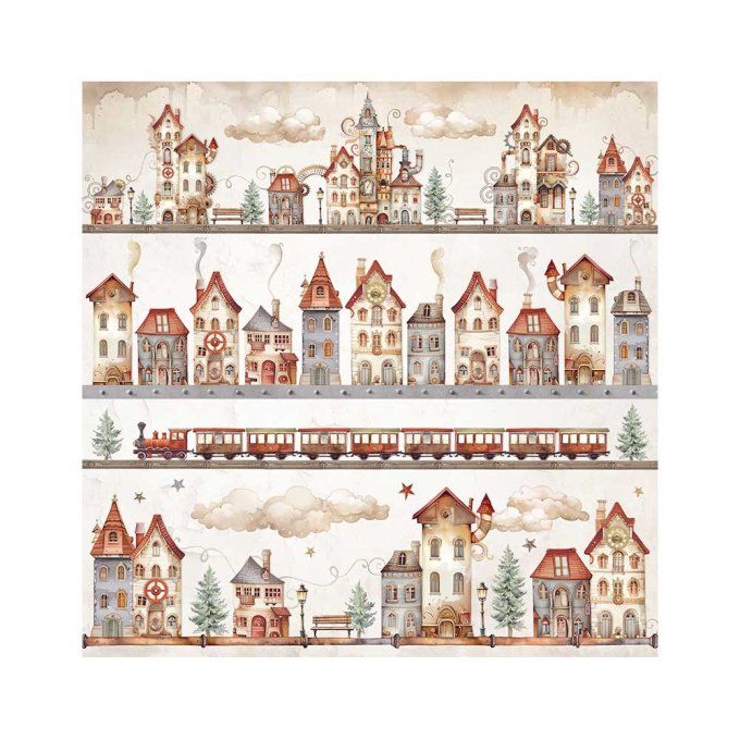 4 tissus polyester, collection : Gear up for christmas - Stamperia - dimension : 30x30cm