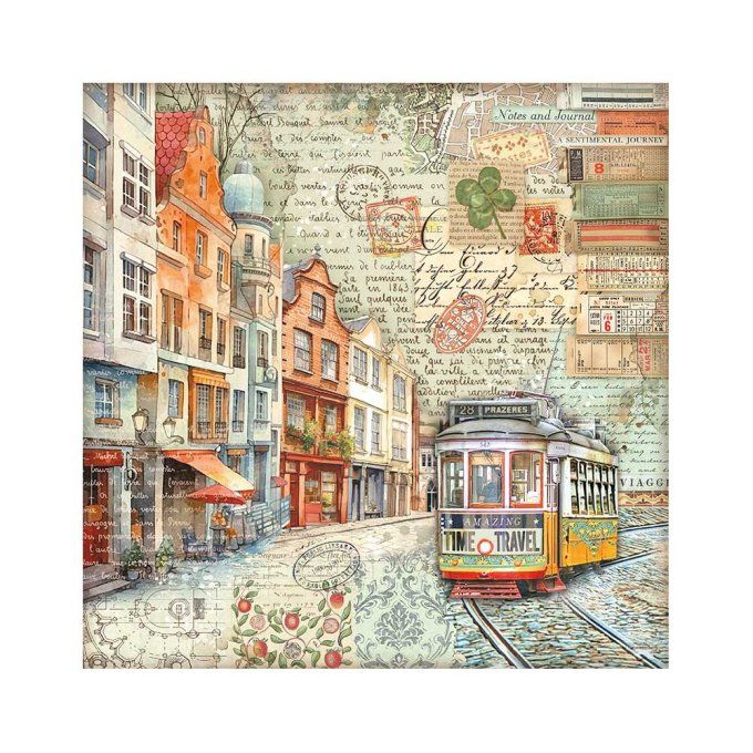 4 tissus polyester, collection : Art of travelling - Stamperia - dimension : 30x30cm