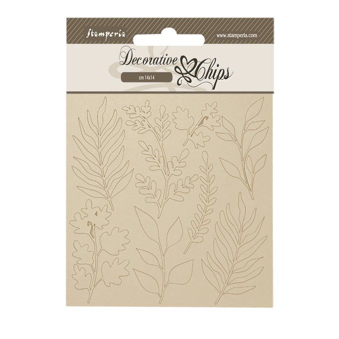 Stamperia, planche de chipboards - dimension 14x14cm - Forest, feuilles