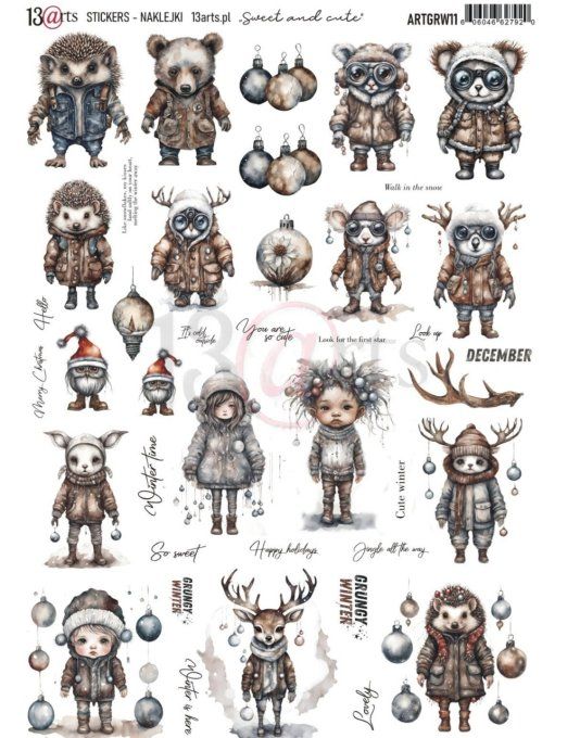 Feuille format A4 de stickers , collection Grungy winter, Sweet and cute - 13@rts