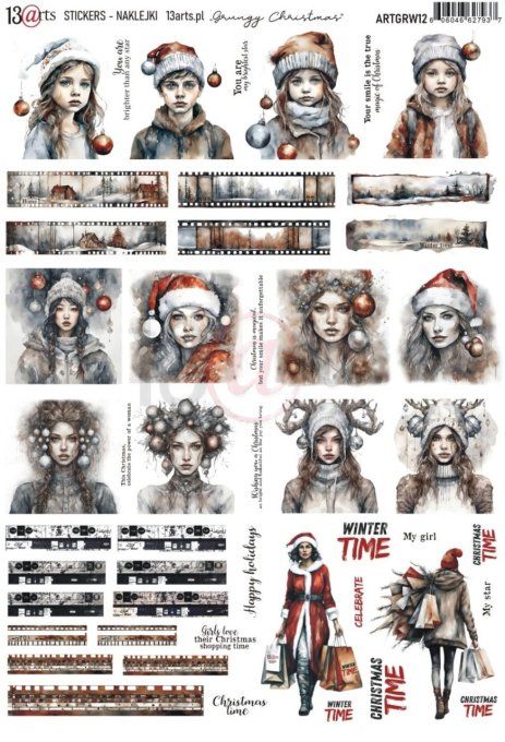 Feuille format A4 de stickers , collection Grungy winter, Grungy christmas - 13@rts