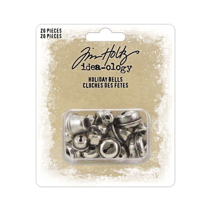 20 clochettes, tim holtz Idea-ology - couleur : argent vieilli, tailles différentes