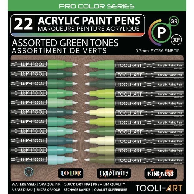 Tooli art - 22 marqueurs peinture acrylique - assortiment de verts