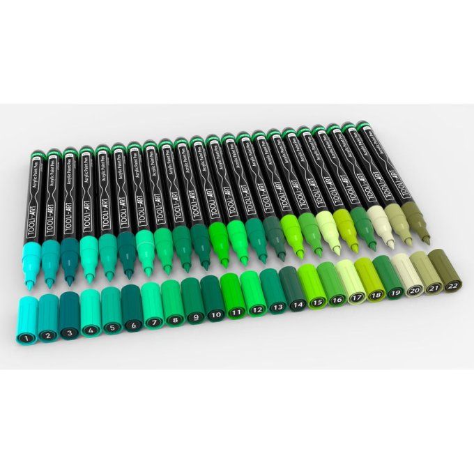 Tooli art - 22 marqueurs peinture acrylique - assortiment de verts