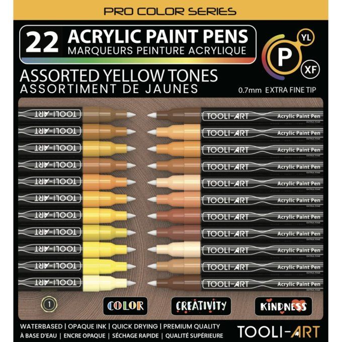 Tooli art - 22 marqueurs peinture acrylique - assortiment de jaunes