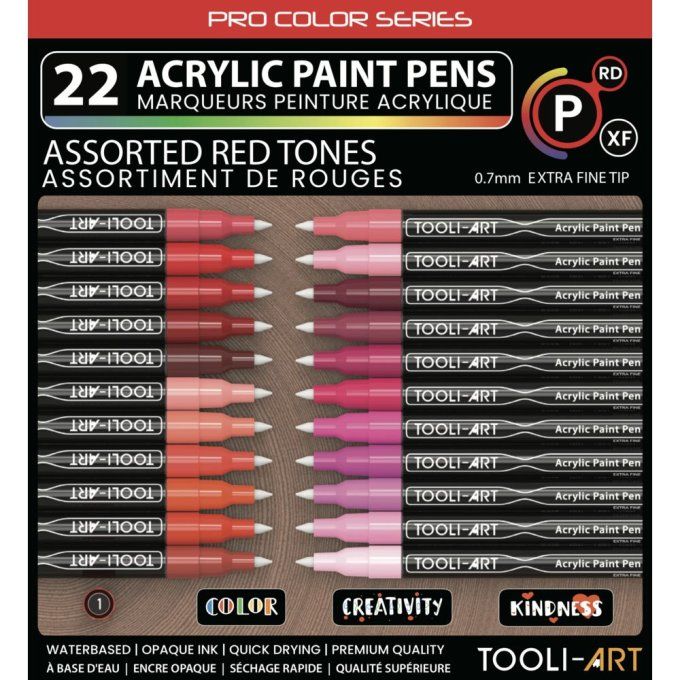 Tooli art - 22 marqueurs peinture acrylique - assortiment de  rouges