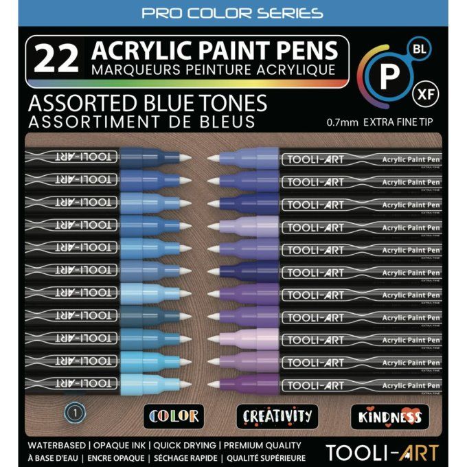 Tooli art - 22 marqueurs peinture acrylique - assortiment de  bleus