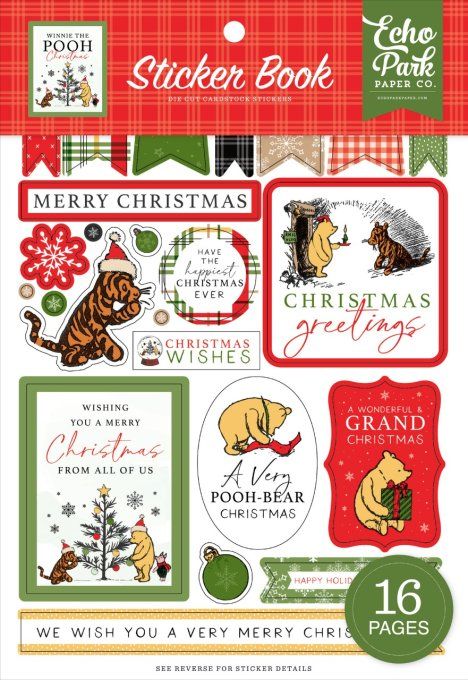 16 feuilles de stickers, 14x21cm environ - Winnie the pooh, christmas